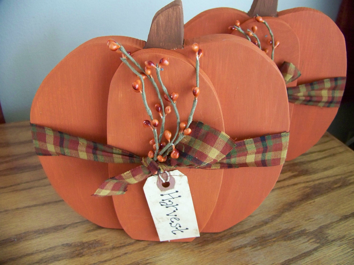 Simple and Prim Stacked Pumpkin Woodcraft with Pip Berries