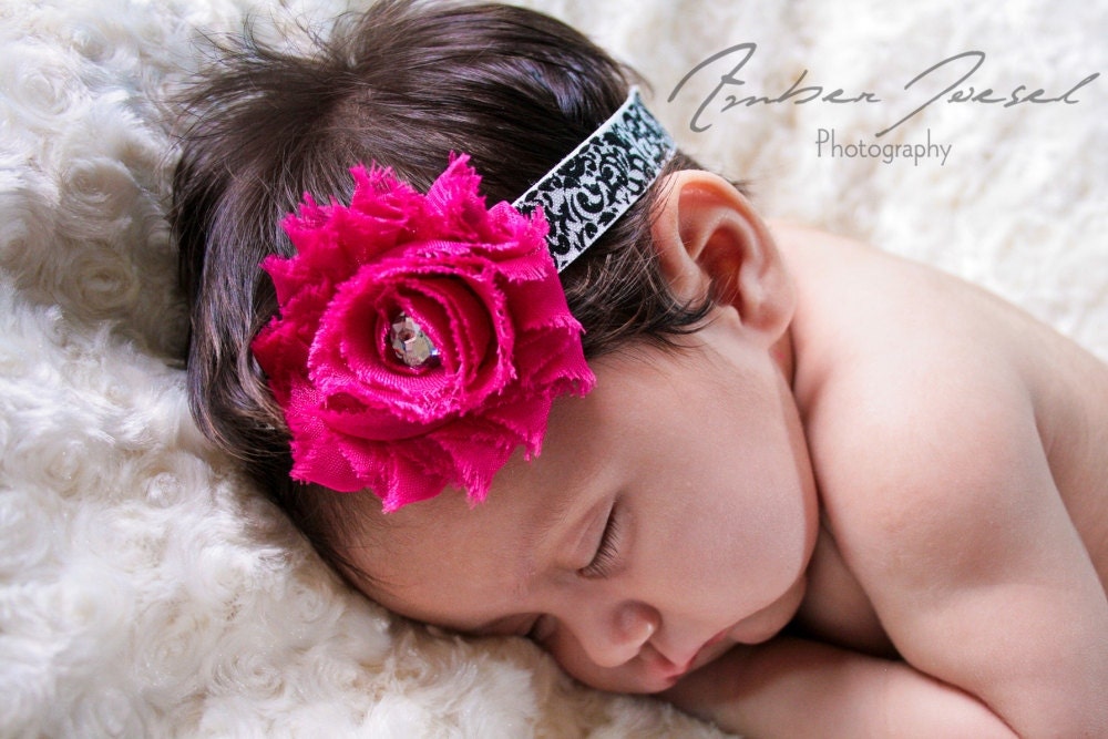 Baby Girls Headbands... Newborn Headbands... Pink Damask Headband