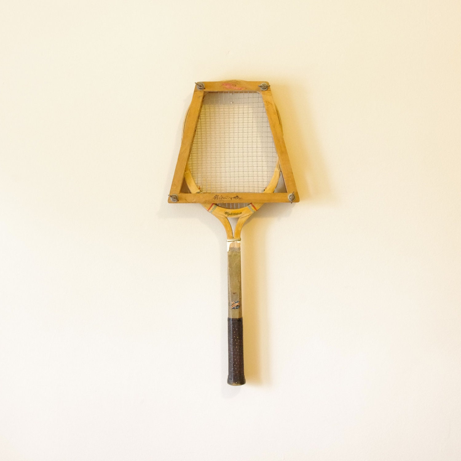 Wooden Tennis Racket With Wooden Bracket Holder - Olympics - Sports - 1960's