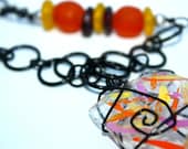 Pendant - Abstract Design with Orange, Purple, Yellow and Black