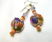 Floral lampwork beaded earrings Lavender crystal & coral earrings Dangle earring Romantic drop earring Romantic beaded jewelry Mothers Day