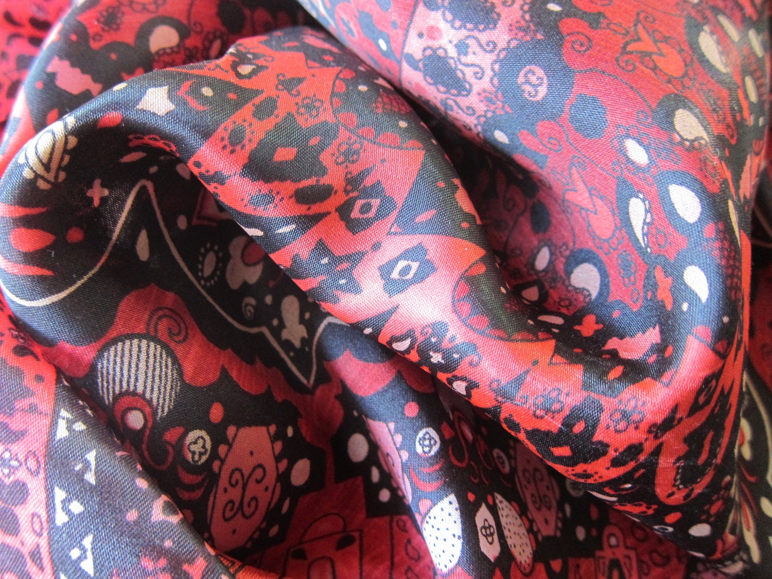 vintage scarf ruby red 1950s FREE shipping