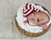 Newborn Burgendy Red Elf Hat with Flower, Boy Girl Photo Prop