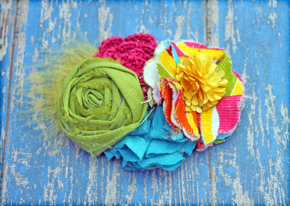 Colorful Hair Bow, Spring Hair Accessories, Lime, Pink, Yellow, Turquoise Headband, Fabric Flower Hair Clip, Fabric Flowers