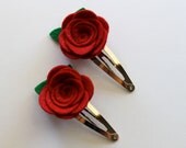 Red Felt Rose Snap Clips