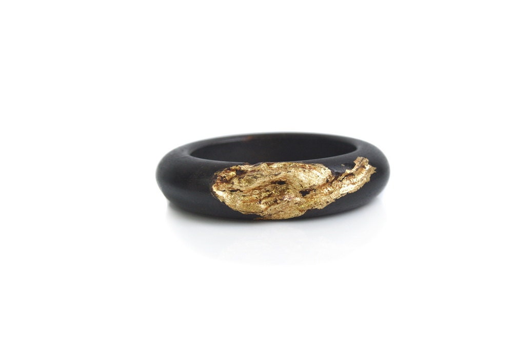 Wood Bracelet with Black Olivewood and Gold Leaf 2