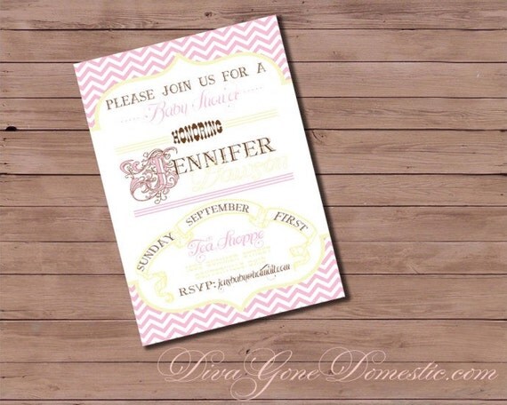 NEW Vintage Shabby Chic Pastel Typography Poster Style Rehearsal Dinner, Baby Shower, Bridal Shower, Wedding Invitation Set of 25 Il_570xn