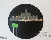 Detroit Skyline Vinyl Record Painting