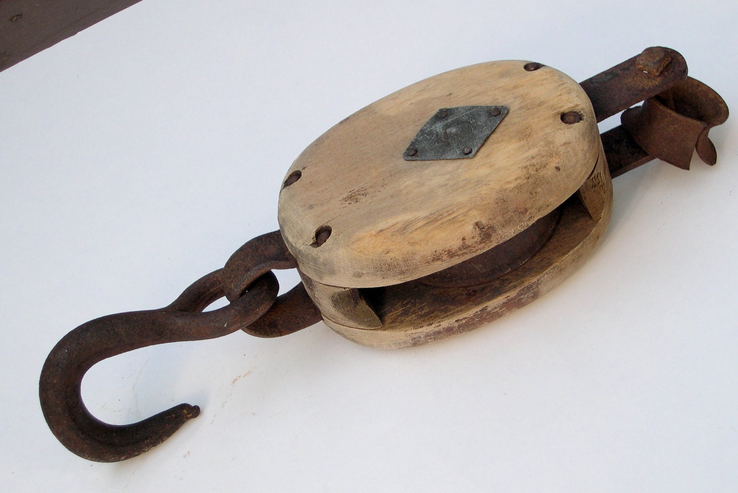 Vintage Pulley - Block and Tackle - Wood and Steel