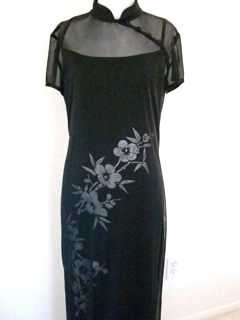 Vintage, Black long dress with silver flowers, Two dresses Size 6