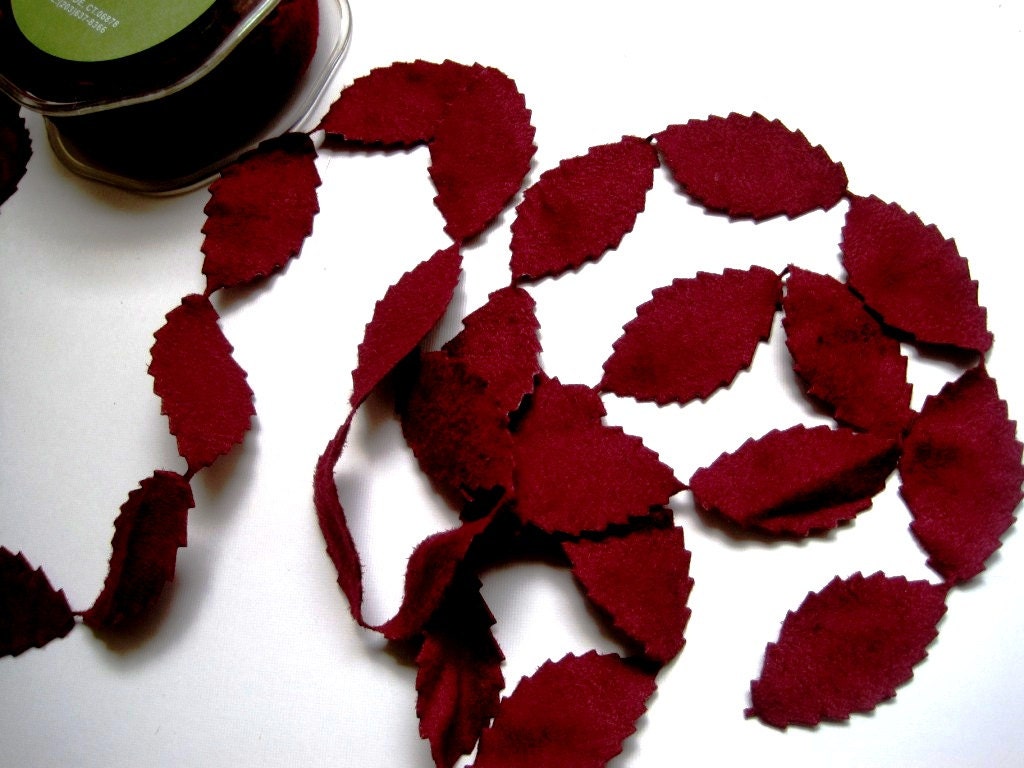 Faux Suede Leaves Trim, Burgundy, 1" inch, 1 Yard, For Scrapbook, Home Decor, Accessories, Apparel, Victorian Crafts