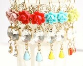 Four Long Vintage Rose and Crystal Earrings