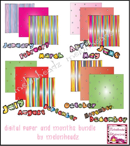 Digital paper and months bundle