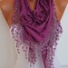Purple Rose Cotton Shawl/ Scarf - Headband -Cowl with Lace Edge - Summer Trends
