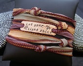 D2E "Let Your Light Shine" silk ribbon yoga wrap bracelet with magnetic clasp Graduation gift