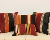 Hand Woven Turkish Kilim Pillow Cover- Shabby Chic Pillow- Burlap pillow- Rustic Pillow- Rustic home decor- shabby chic decor (3 pillows)