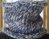 CLEARANCE ITEM / COWL, Knit Loom Neck Warmer, Fashion, Reversible - Thick, Warm and Soft - Blue and Cream / Was 20.00, now 17.00