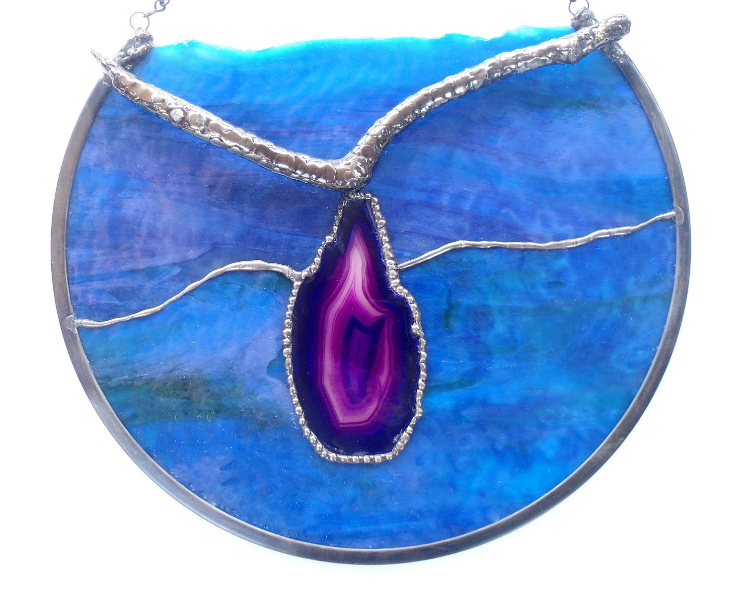 Modern Stained Glass Wall or Window Art Purple Heart OOAK