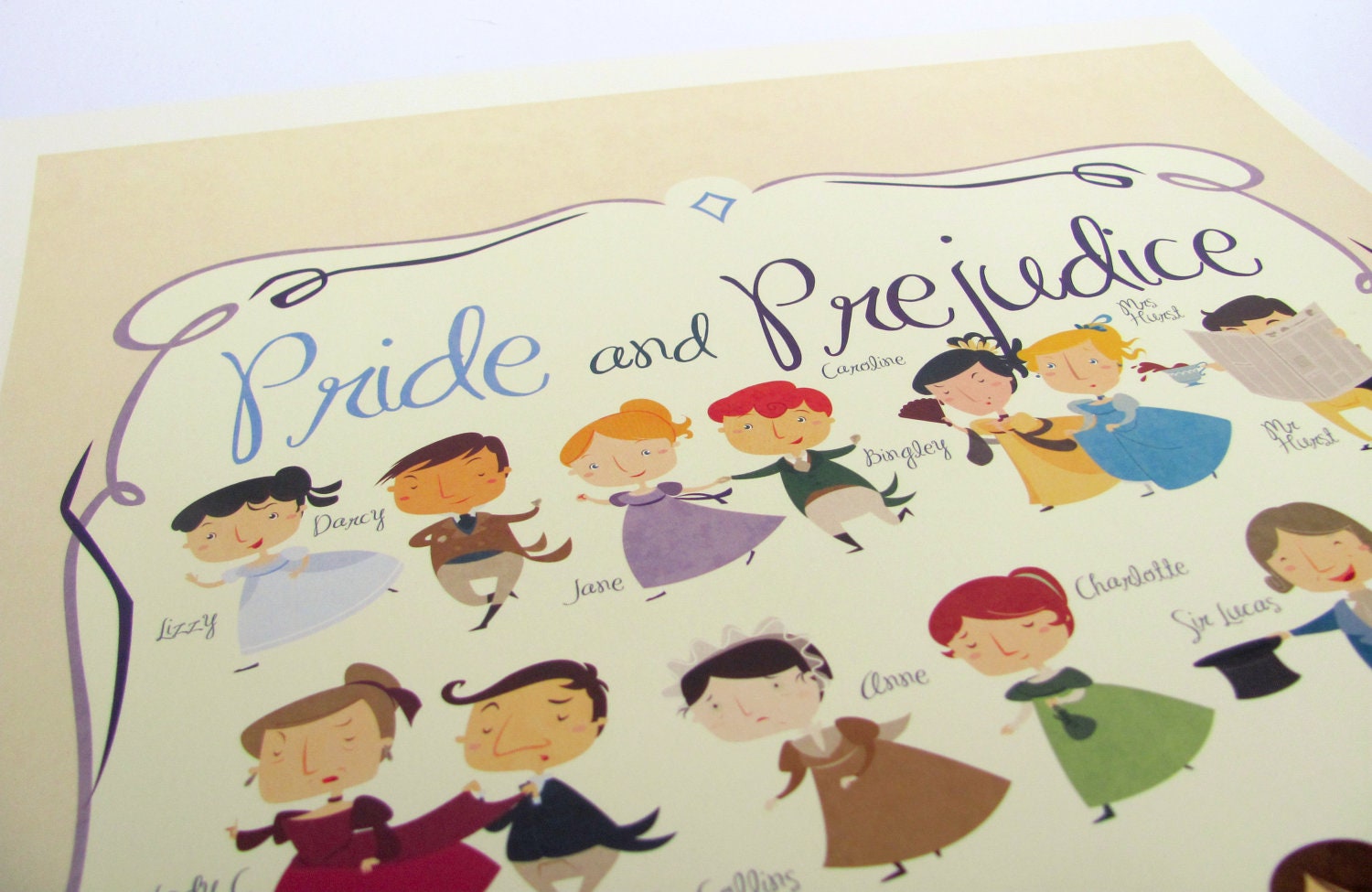 Jane Austen - Pride and Prejudice print, Marathon, all characters from the book