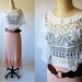 Crochet boho top / upcycled vintage tablecloth linen / open size