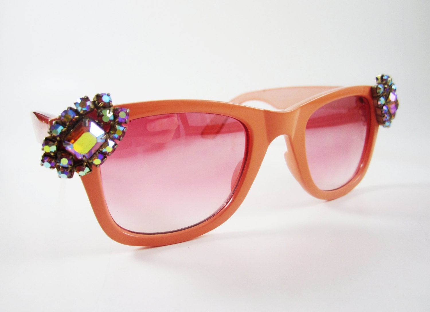 The Lucia Sunglasses - One Of A Kind - Peach Frame Vintage Rhinestone Sunglasses
