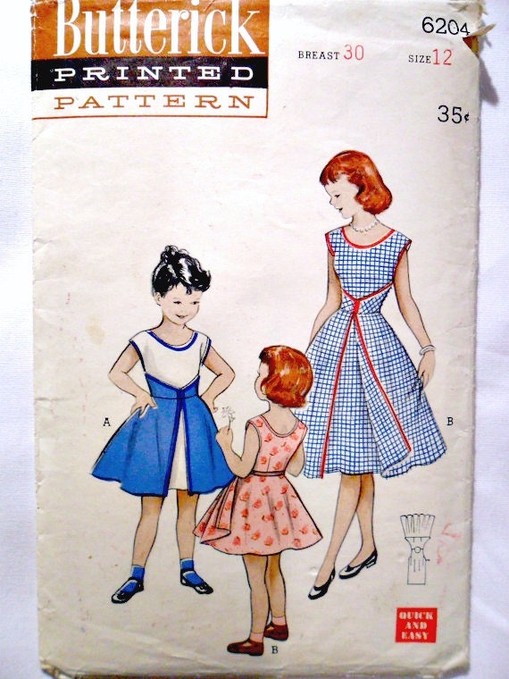 Vintage 1950's Girl's Teen's Junior Misses Walk-Away Dress Extremely Rare Sewing Pattern Butterick 6204 Size 12