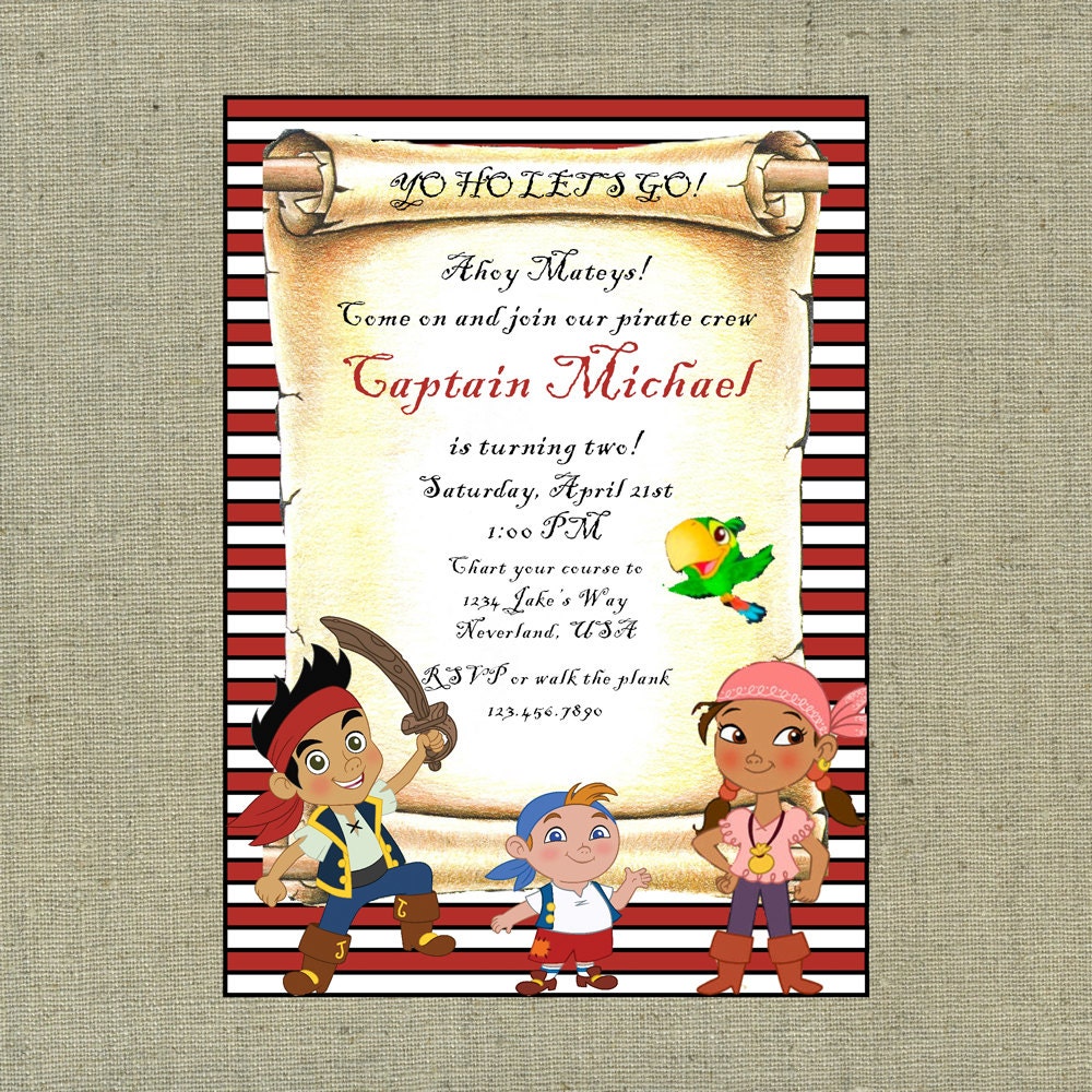 Jake and the Never Land Pirates Themed Custom Printable Birthday Invitation