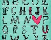 I love you alphabet nursery and girls wall art - ABC I heart U room decor