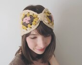 Crochet Earwarmer, Granny Square Earwarmer, Crochet Headband in Pink, Brown, Yellow, Tan / The Magical Thinking Earwarmer