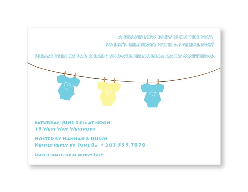 Clothesline Baby Shower Invitation - Printable Shower Invitation - Personalized Baby Shower Invite - 7x5 OR 6x4 DIY Printable Il_170x135