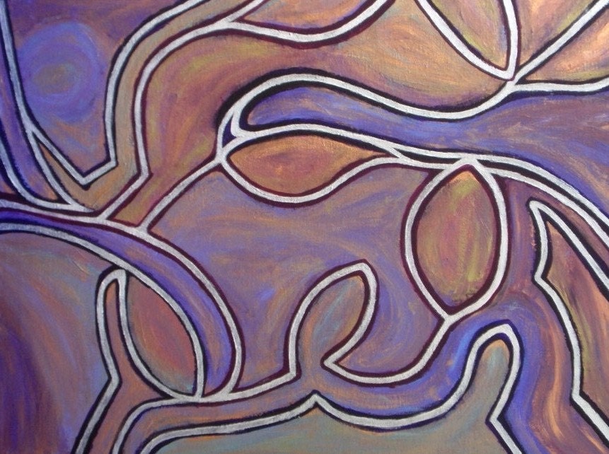 Seeds Of Ashnan Metallic Abstract Acrylic Painting On Canvas Bronze, Purple, Red, Blue And Green