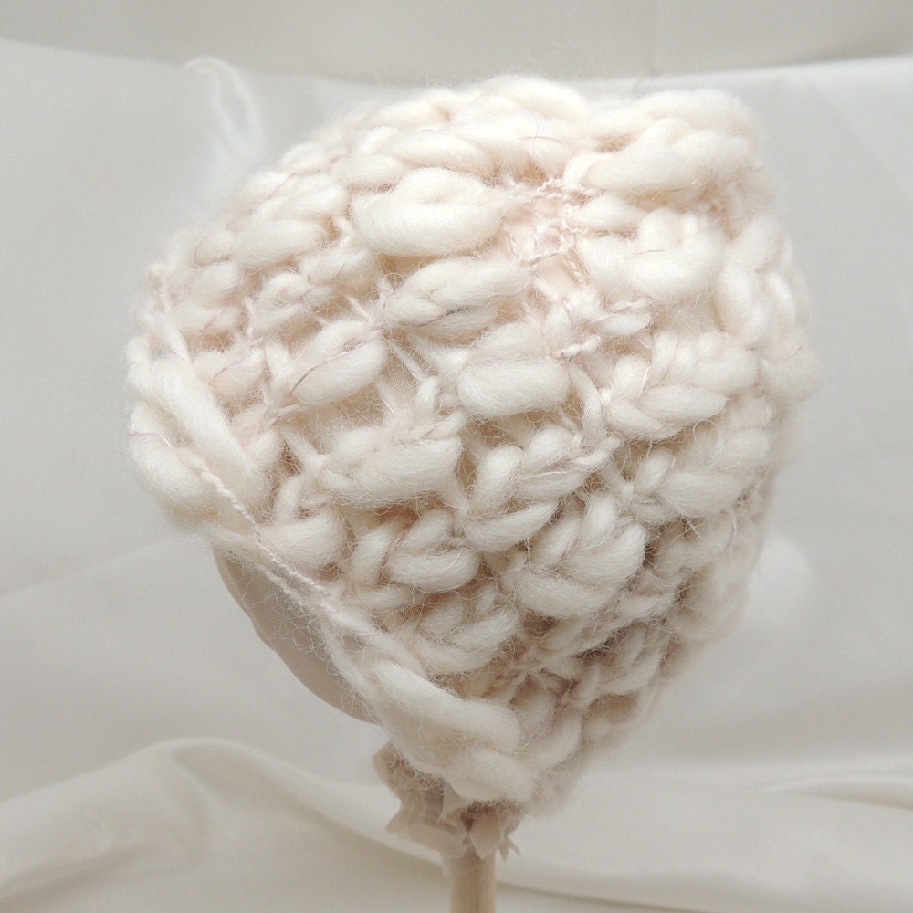 Loom Knit Hat Baby Size Creamy Corriedale Wool Bamboo and Silk
