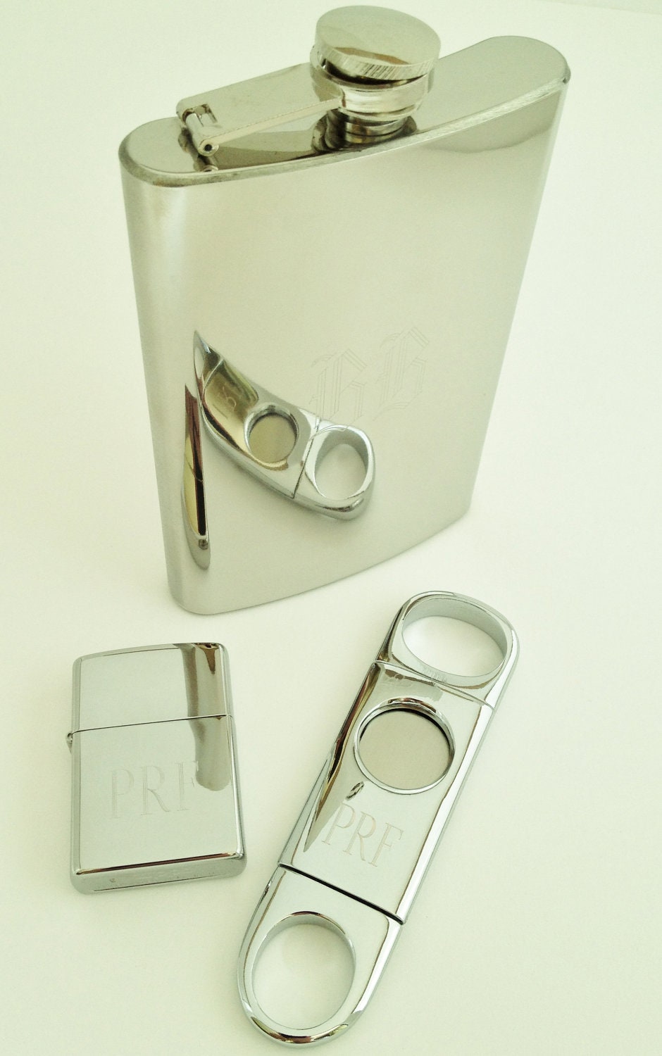 Buy cigar ratings gifts - Engraved Cigar Cutter, Flask, and Zippo Lighter Set - Gift for Man or Groomsmen
