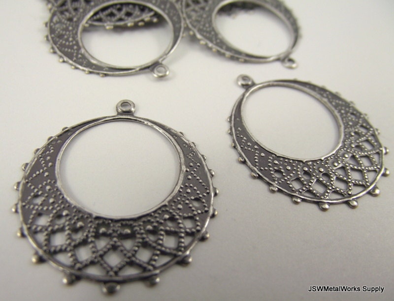 Antiqued Silver Round Filigree Drop, 25mm, 10 Pieces