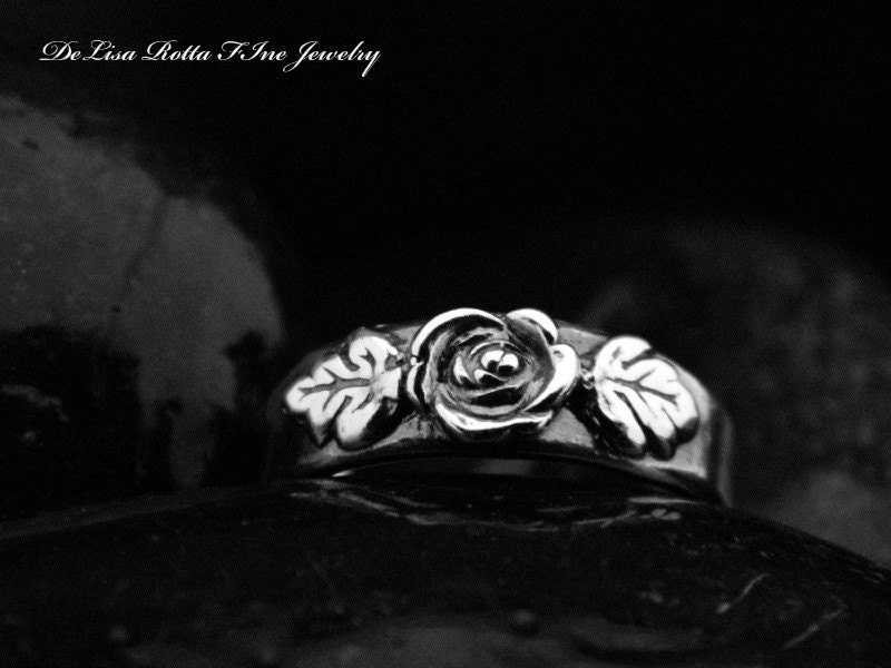 Recycled Fine Silver Rose Wedding Band Engagement Ring Diamnond Alternative