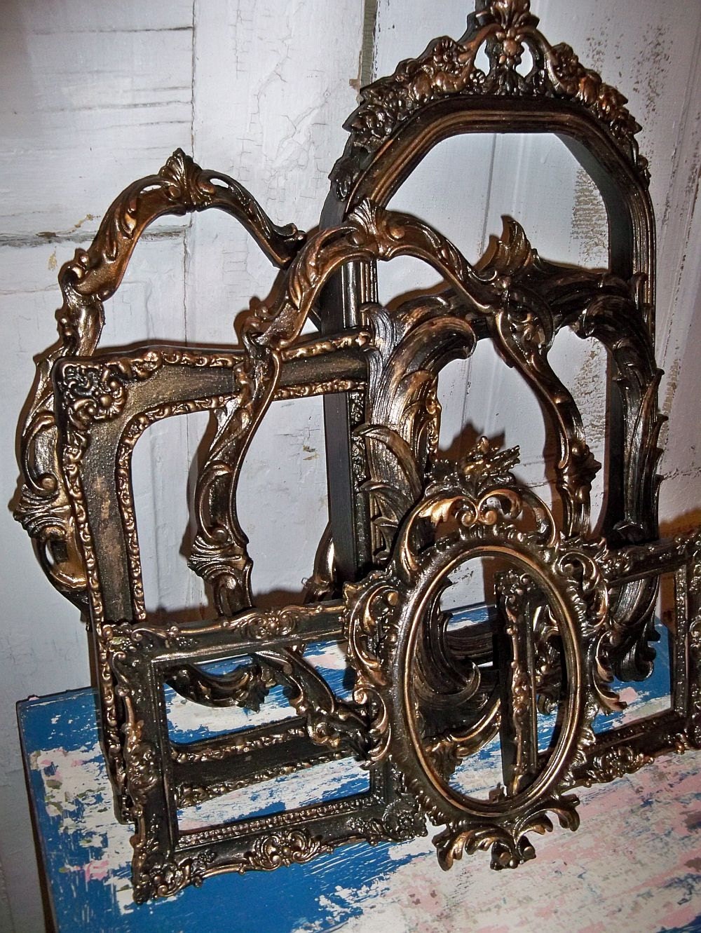 Victorian Gothic frame grouping dark black bronze distressed by Anita Spero
