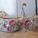 Vintage Lefton collectible stackable creamer and sugar bowl pink rose themed fine China Anita Spero