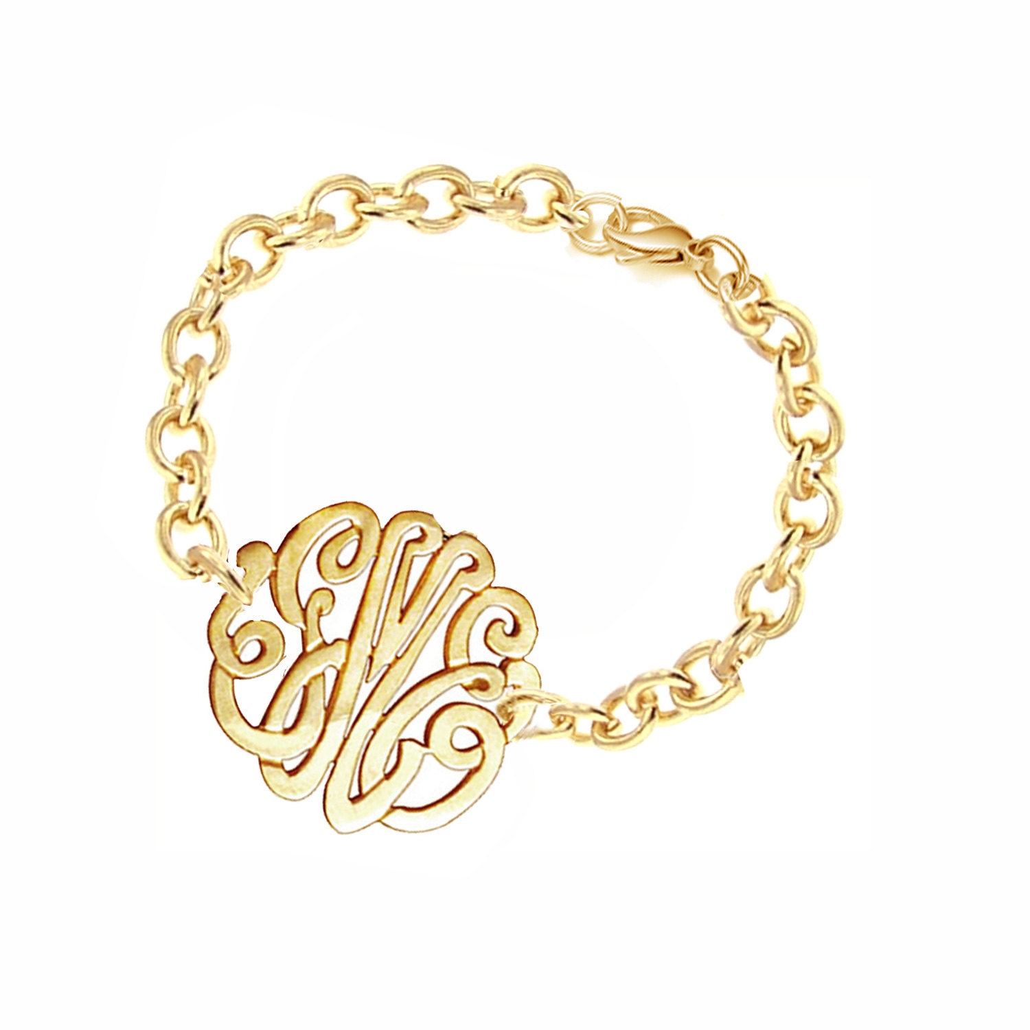 Monogrammed Initials Bracelet Medium (Order Any Initials) 24K Gold  w/Sterling Silver