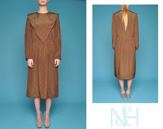 Vintage 80's Long Sleeve Dress with Front Bib