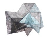 ORIGINAL linocut monotype "Blue Gemstone I."
