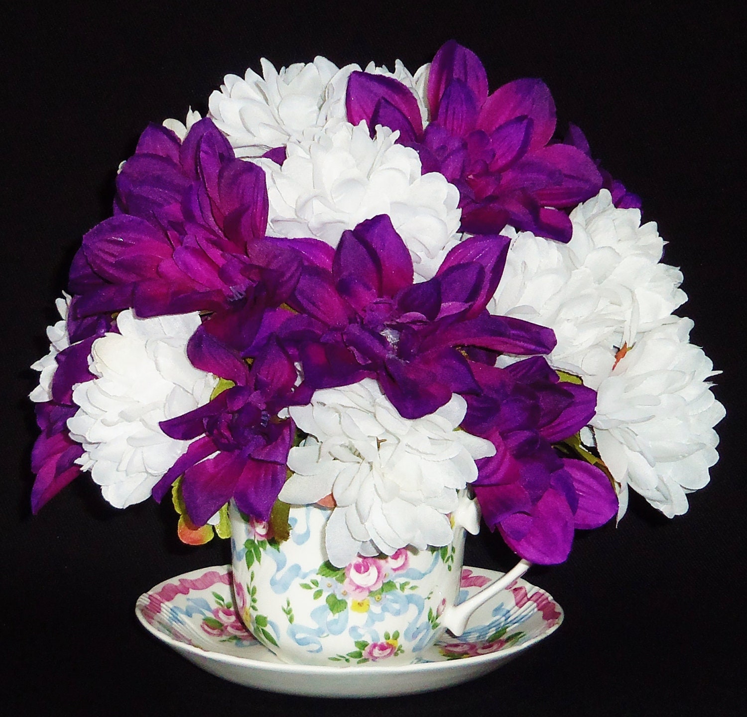 Silk Flower Arrangement Purple Dahlias White by BeautyEverlasting