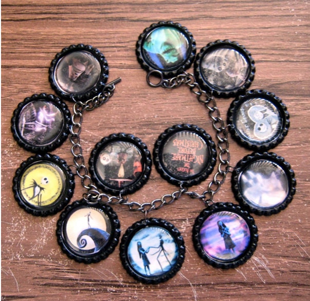 Nightmare Before Christmas Black Bottle Cap Charm Bracelet