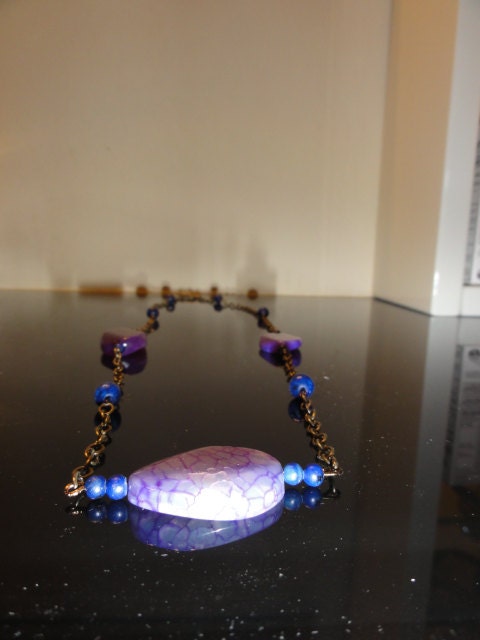 copper neckalce with lapis jasper and amethyst fire agate stones,bar style,elegant,wedding,anniversary,birthday,women,sale,free shipping