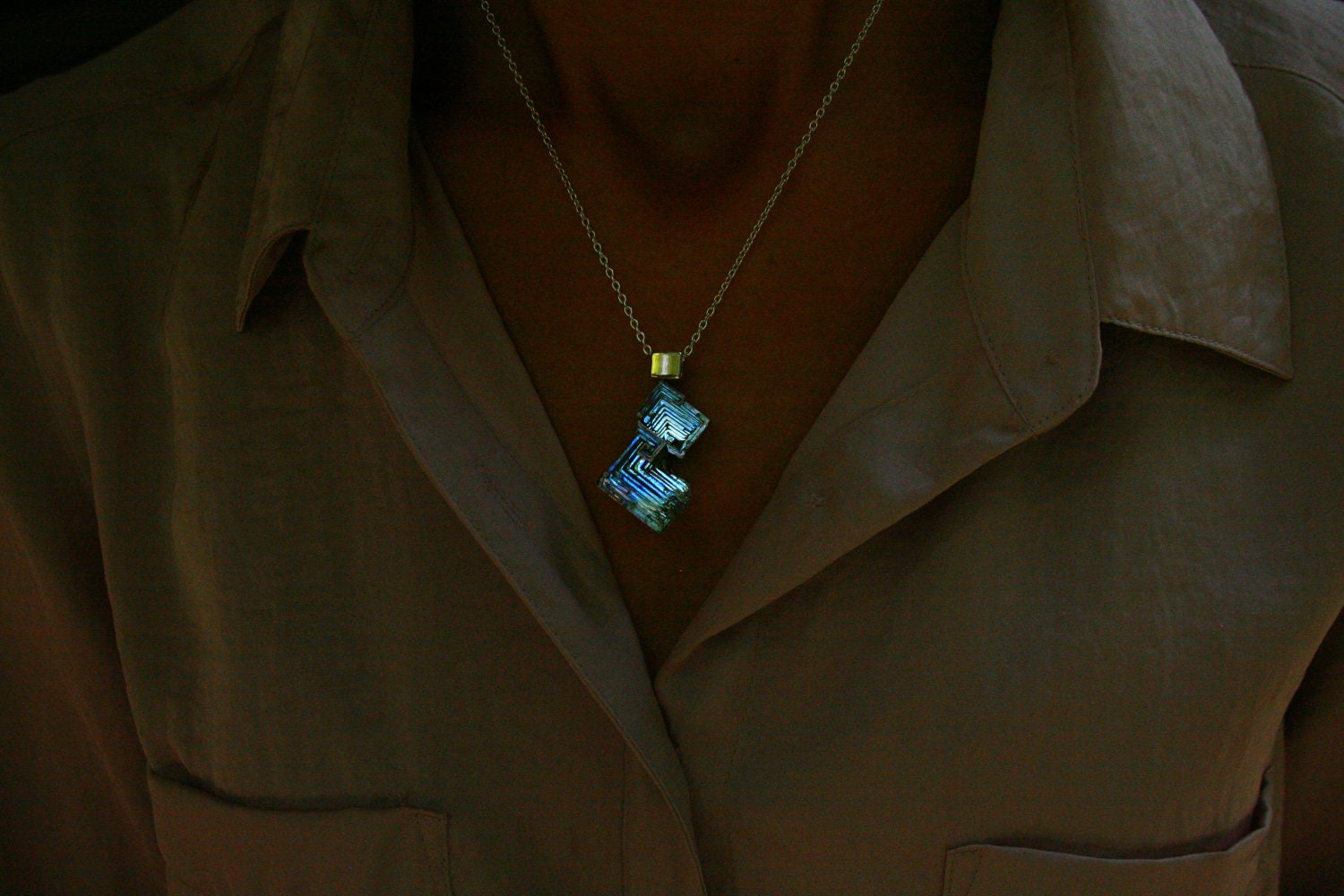 Contrapposto in Blues FREE SHIPPING and BOX,   Iridescent Bismuth Crystal Pendant, Jewelry