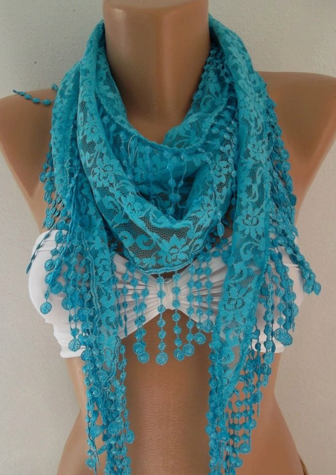 Fantastic Blue -  Elegance  Scarf  Lace Scarf ...Feminine Scarf...
