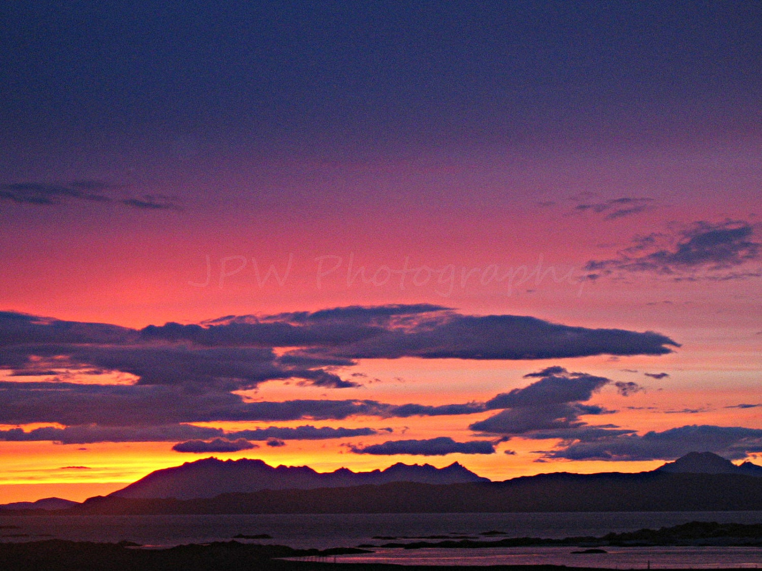 Purple Orange Sunset, Scotland. Travel Photography - JPWPhotography