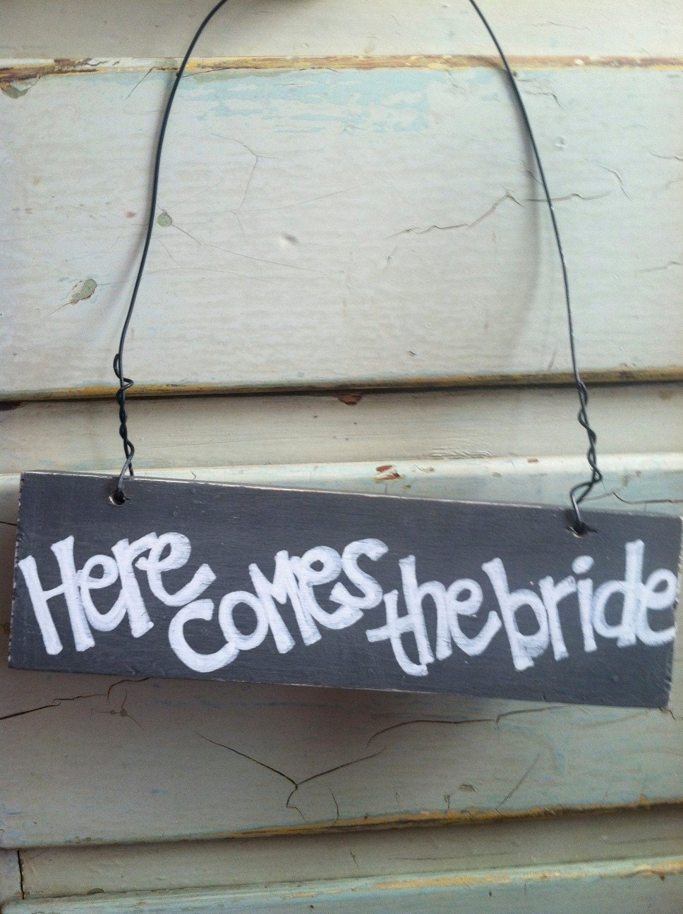 Here Comes the Bride Distressed Wooden Wedding Sign - ring bearer - flower girl - Just Married - Custom Names