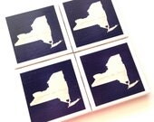 New York City Love Coasters, Drink Coaster, NYC Love, Black, State Art, New York Print, Ceramic Tile Coaster Set