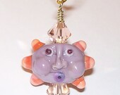 Handmade Purple & Orange Lampwork Sun Blowing a Kiss with Swarovski Crystals on a Petite Gold Tone Ball Chain