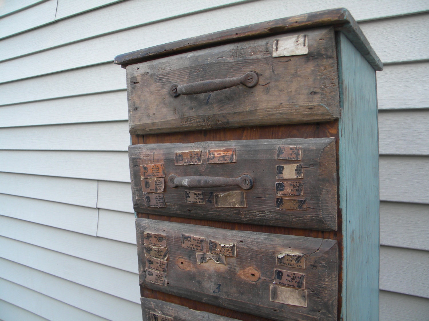 primitive hardware cabinet handmade with 14 drawers OOAK organizer